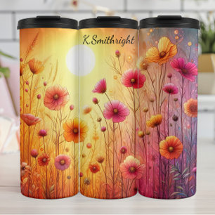 Bouteilles Isothermes Coucher de soleil de champ Fleur sauvage dynamique