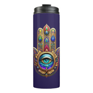 Bouteilles Isothermes Couleurs Paon Or Hamsa Vert Saphir Troisième Œil
