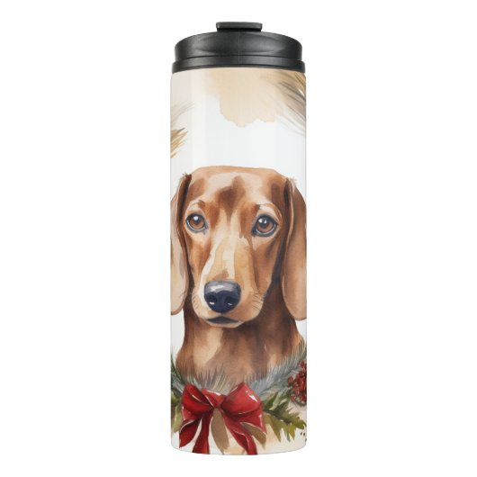 Bouteilles Isothermes Coupe de fête de la couronne de Noël de Dachshund (Devant)