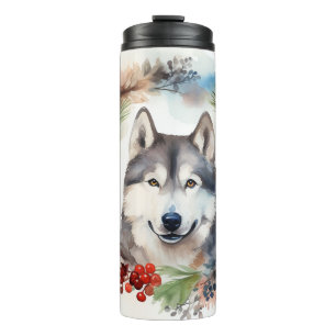 Bouteilles Isothermes Couronne de Noël festive de Malamute d'Alaska