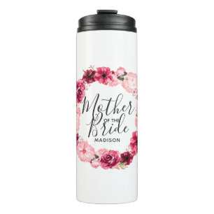 Bouteilles Isothermes Couronne florale bordeaux et rose pour la mère de