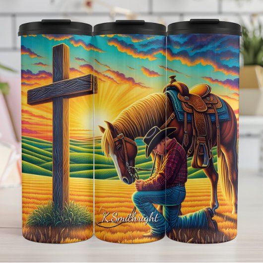 Bouteilles Isothermes Cowboy Praying Horse Cross Sunset