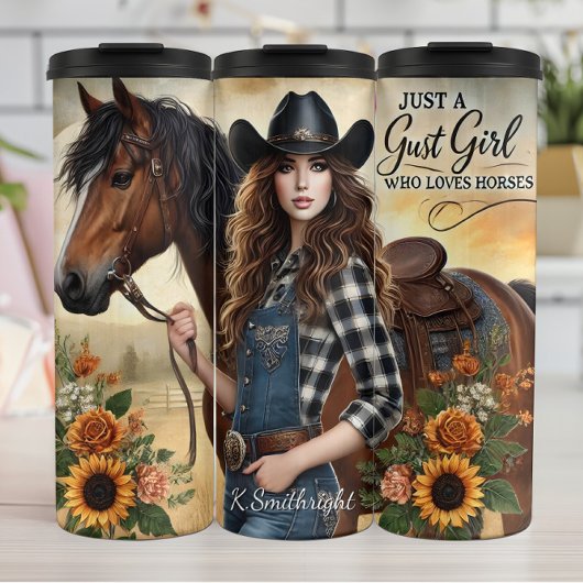 Bouteilles Isothermes Cowgirl Horse Sunflowers Rustic Charm