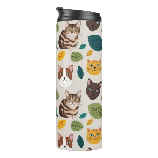 Bouteilles Isothermes Cozy Cat & Autumn Leaves Seamless Pattern - Whimsi (Tourné sur la droite)