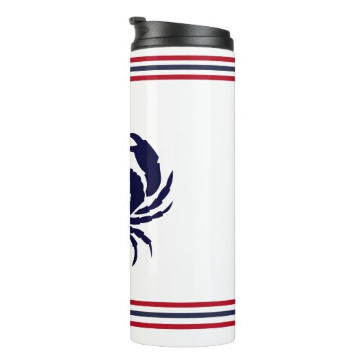 Bouteilles Isothermes crabe blanc bleu marine monogrammé (Tourné sur la droite)