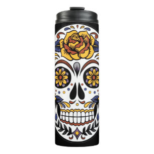 Bouteilles Isothermes Crâne à sucre rose jaune sur noir