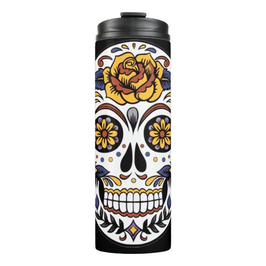 Bouteilles Isothermes Crâne à sucre rose jaune sur noir (Devant)