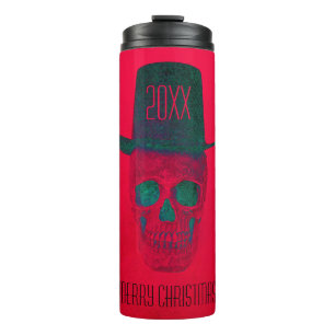 Bouteilles Isothermes Crâne avec chapeau rouge vert Halloween Noël
