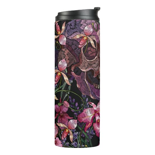 Bouteilles Isothermes Crâne brodé : Motif gothique de l'orchidée (Tourné sur la gauche)