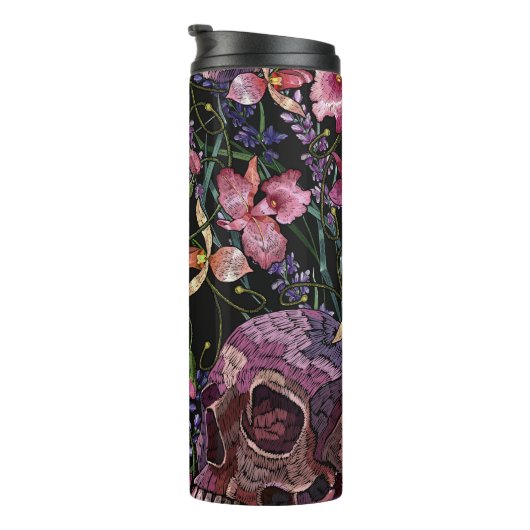 Bouteilles Isothermes Crâne brodé : Motif gothique de l'orchidée (Tourné sur la droite)