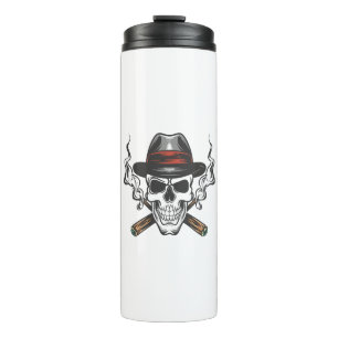 Bouteilles Isothermes Crâne de gangster avec chapeau fedora