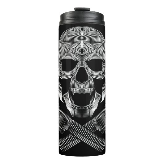 Bouteilles Isothermes Crâne et étoiles avec Roses et fusils croisés (Devant)