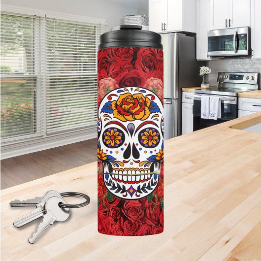 Bouteilles Isothermes Crâne sucre rose Roses rouges Vacances