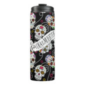 Bouteilles Isothermes Crânes à sucre et tourbillons Rose noir ID725 (Devant)