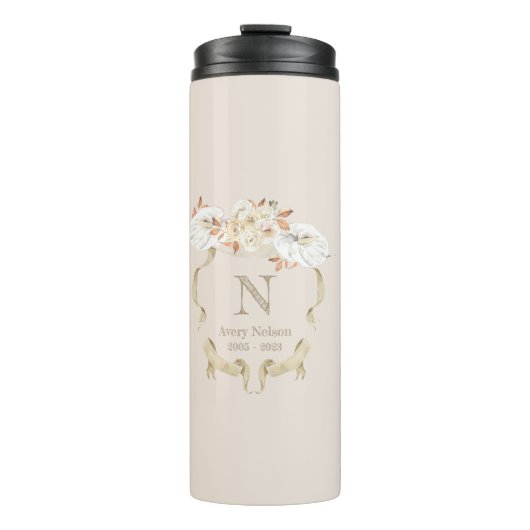 Bouteilles Isothermes Crème personnalisée Rose Monogram Crest (Devant)