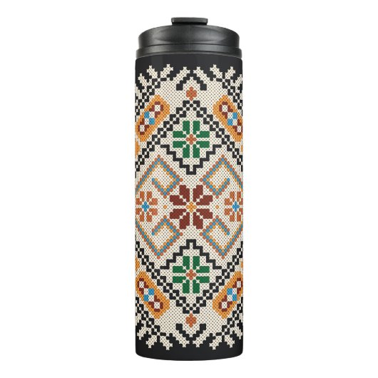 Bouteilles Isothermes Crochet ukrainien : Motif artisanal ethnique. (Devant)