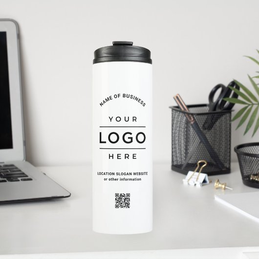 Bouteilles Isothermes Custom Business Name QR Code Logo White Branded