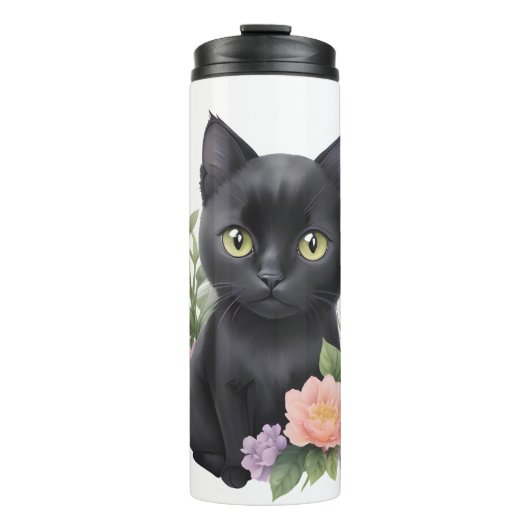 Bouteilles Isothermes Cute Black Chat Floral Whimsical (Devant)