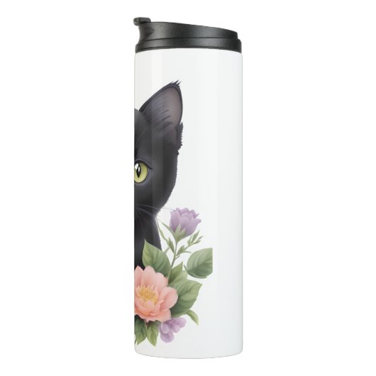 Bouteilles Isothermes Cute Black Chat Floral Whimsical (Tourné sur la droite)