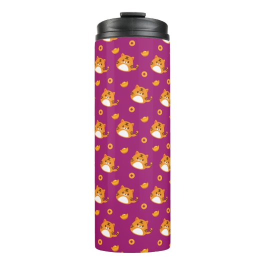 Bouteilles Isothermes Cute Cartoon Cat Seamless Pattern | Kawaii Orange (Devant)