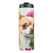 Bouteilles Isothermes Cute Chihuahua avec Arrière - plan de coeur rose (Devant)