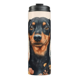 Bouteilles Isothermes Cute Dachshund avec peinture Fleur sauvage
