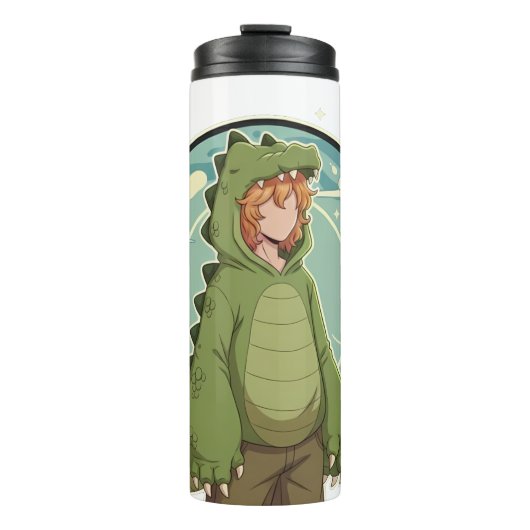 Bouteilles Isothermes Cute Dino Friend Anime Boy - Green Dinosaur (Devant)