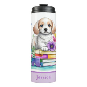 Bouteilles Isothermes Cute Girly Chiot Livres & Fleurs de Printemps