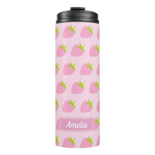 Bouteilles Isothermes Cute Girly Pink Strawberry Pattern Personalised (Devant)