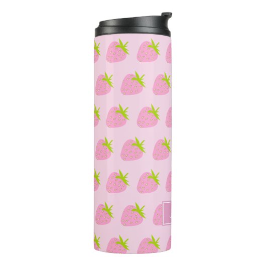 Bouteilles Isothermes Cute Girly Pink Strawberry Pattern Personalised (Tourné sur la gauche)
