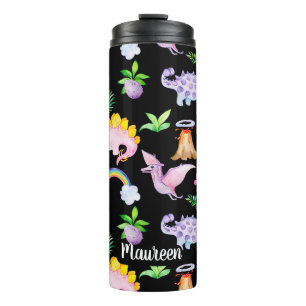 Bouteilles Isothermes Cute noir Dinosaur Arc-en-ciel Aquarelle Jungle