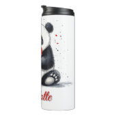 Bouteilles Isothermes Cute Panda Holding Heart avec nom personnalisable (Tourné sur la droite)