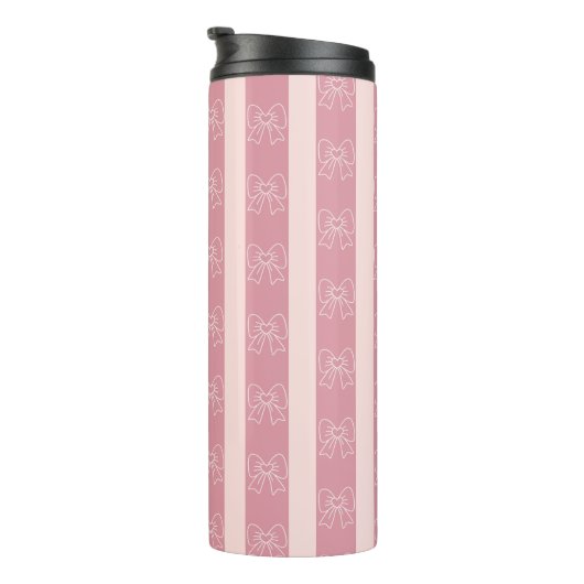 Bouteilles Isothermes Cute Pink Bow Stripe Pattern – Girly Aesthetic (Tourné sur la droite)