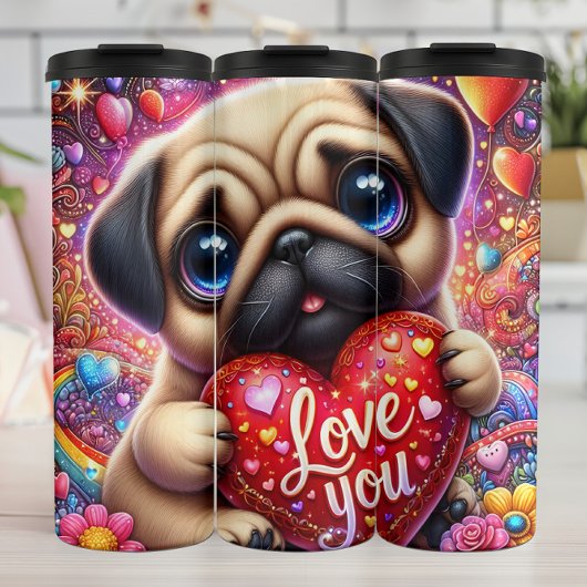 Bouteilles Isothermes Cute Pug Puppy Love Heart