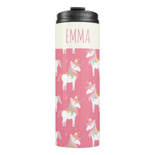 Bouteilles Isothermes Cute rose Unicorn Motif personnalisé (Devant)