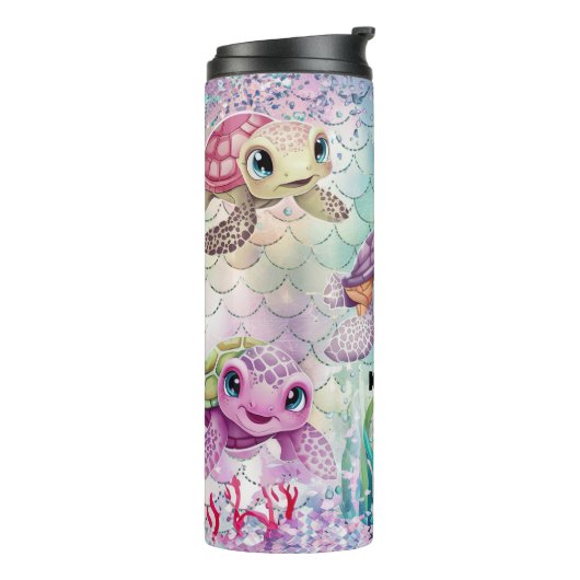 Bouteilles Isothermes Cute Sea Turtle Nom personnalisable (Tourné sur la gauche)