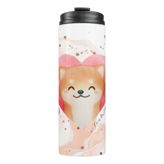 Bouteilles Isothermes Cute Shiba Inu dans un coeur (Devant)