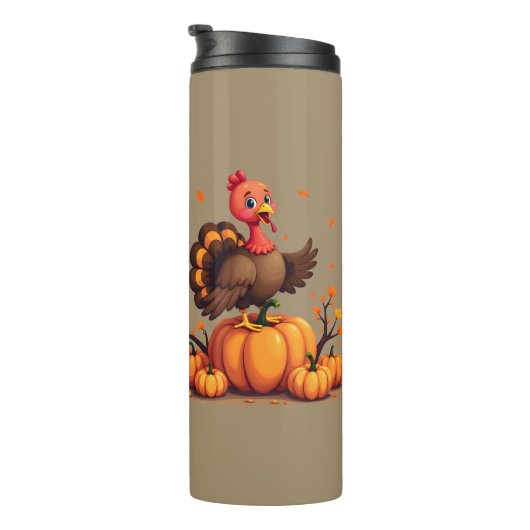 Bouteilles Isothermes Cute Thanksgiving Turkey Autumn Pumpkins Scene (Tourné sur la droite)