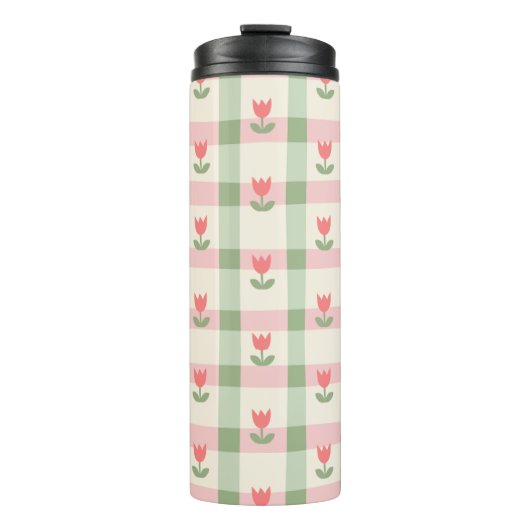 Bouteilles Isothermes Cute Tulip Checkered Pattern | Pastel Floral (Devant)