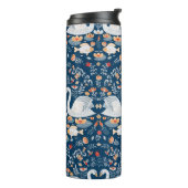 Bouteilles Isothermes Cygnes, poissons, fleurs sur un arrière - plan ble (Tourné sur la gauche)