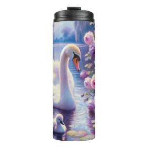 Bouteilles Isothermes Cygnet blanc avec Roses violets
