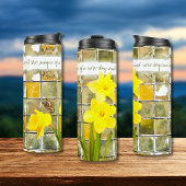 Bouteilles Isothermes Daffodiles Jaunes Sur Citation De Fleurs Vertes Ru