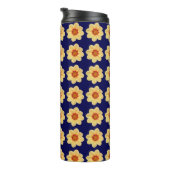 Bouteilles Isothermes Dahlia jaune motif floral sur bleu (Tourné sur la droite)