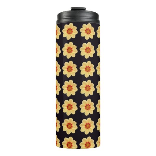 Bouteilles Isothermes Dahlia jaune motif floral sur noir (Devant)