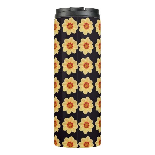 Bouteilles Isothermes Dahlia jaune motif floral sur noir (Dos)