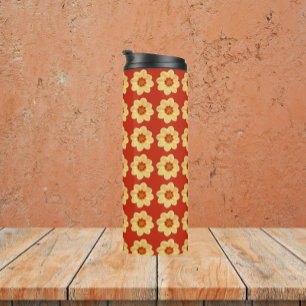 Bouteilles Isothermes Dahlia jaune motif floral sur rouge