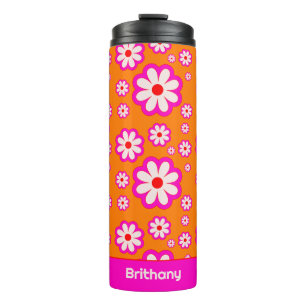 Bouteilles Isothermes Daisy Flower Motif rose et orange les années 70 No