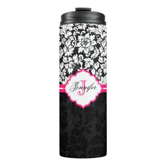 Bouteilles Isothermes Damas Noir Et Blanc Monogrammes (Devant)