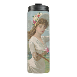 Bouteilles Isothermes Dame de tennis victorienne avec chapeau fleuri Ant