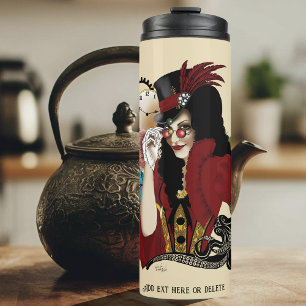 Bouteilles Isothermes Dame victorienne rouge steampunk poulpe vintage